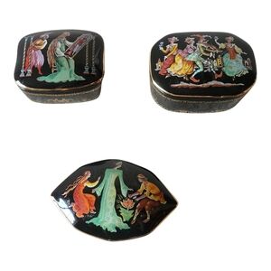 1998 Russian Lacquer Music Boxes Lot Of 3